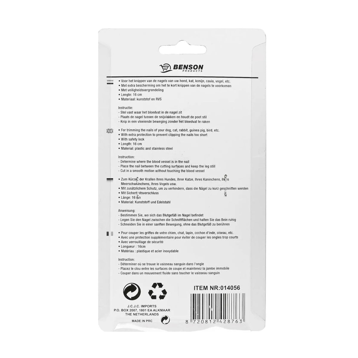 Benson Pet Nagelschaar voor dieren