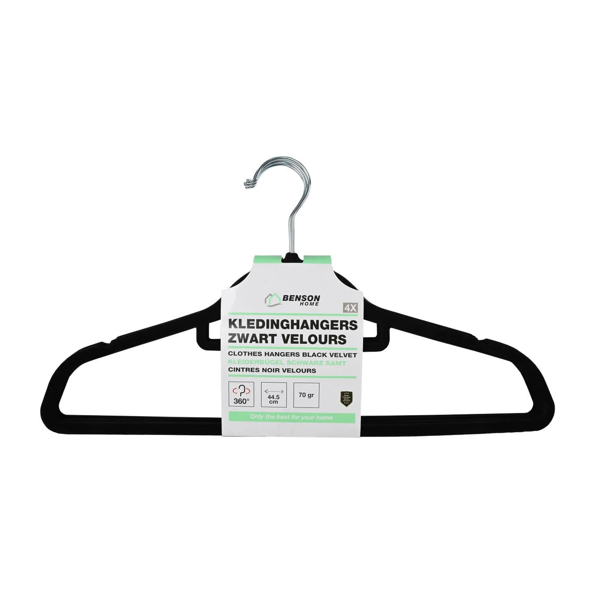 Benson Kledinghangers 4 dlg zwart velours