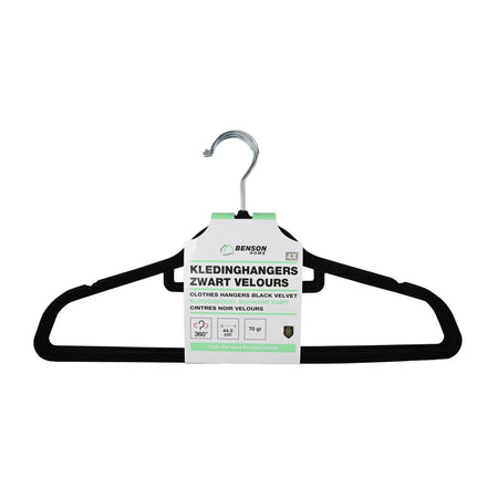 Benson Kledinghangers 4 dlg zwart velours