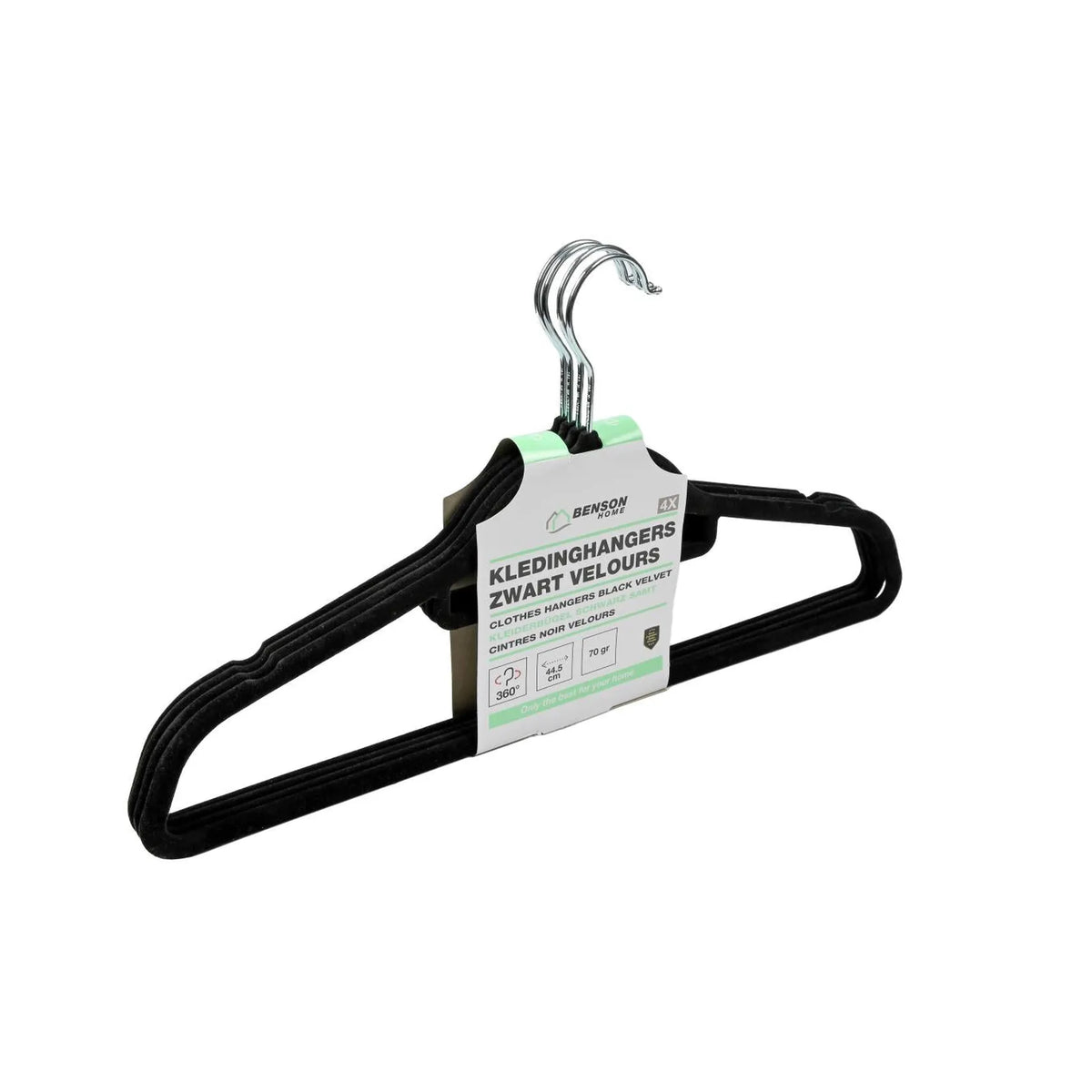 Benson Kledinghangers 4 dlg zwart velours