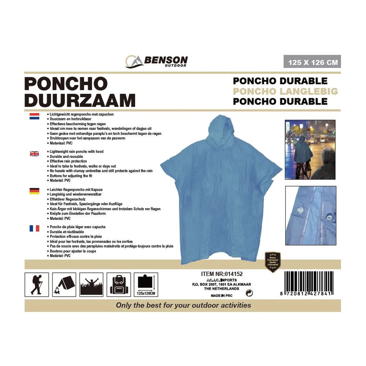 Benson Outdoor Poncho duurzaam lichtblauw