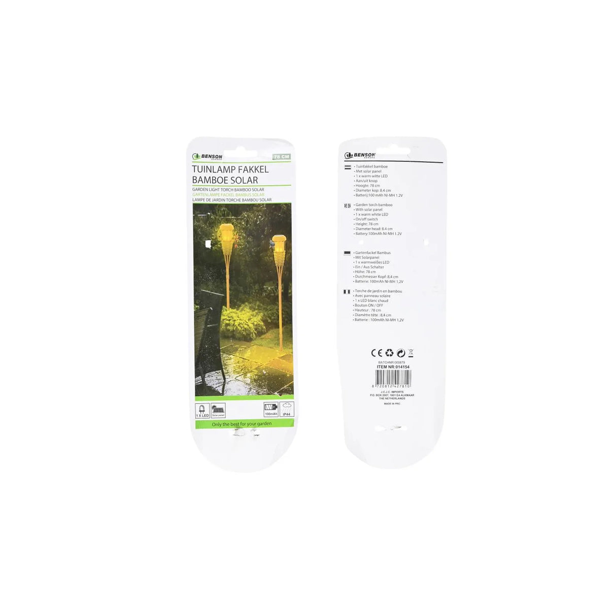 Benson Garden Tuinlamp fakkel bamboe solar 78 cm