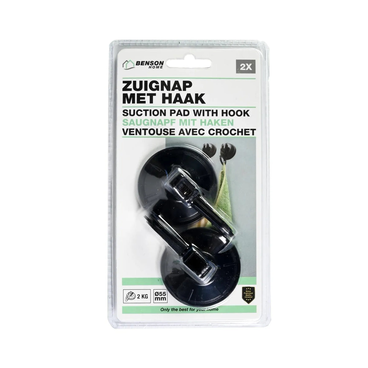 Benson Zuignap met haak kunststof ø55 mm 2dlg zwart
