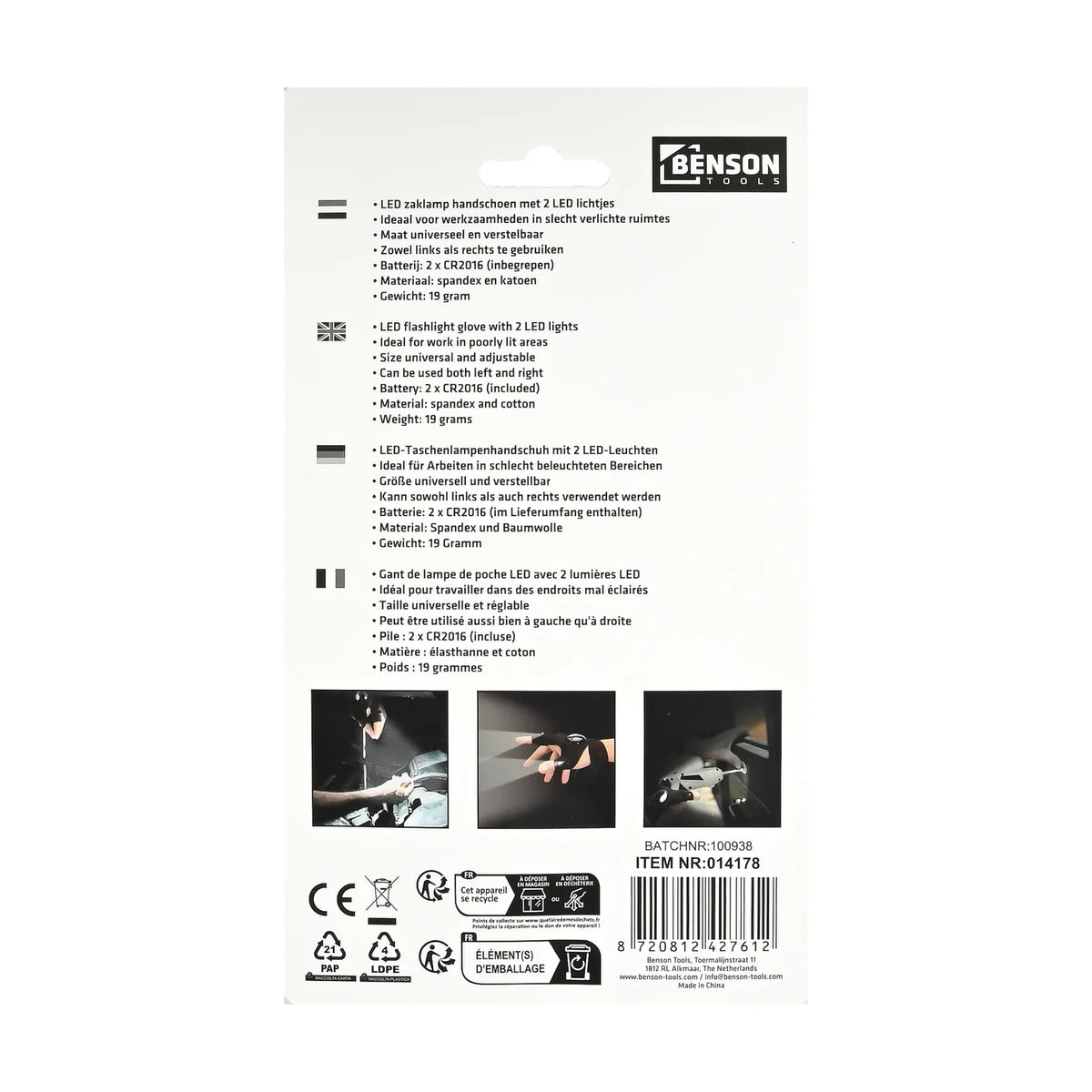 Benson Tools LED zaklamp handschoen