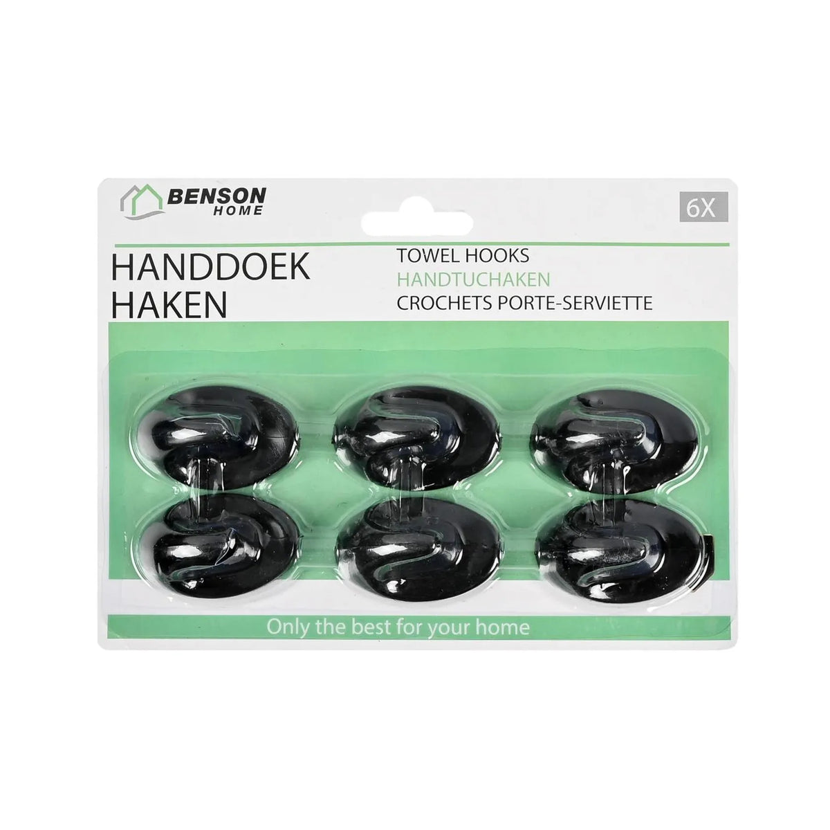 Benson Handdoekhaken 6 dlg klein zwart