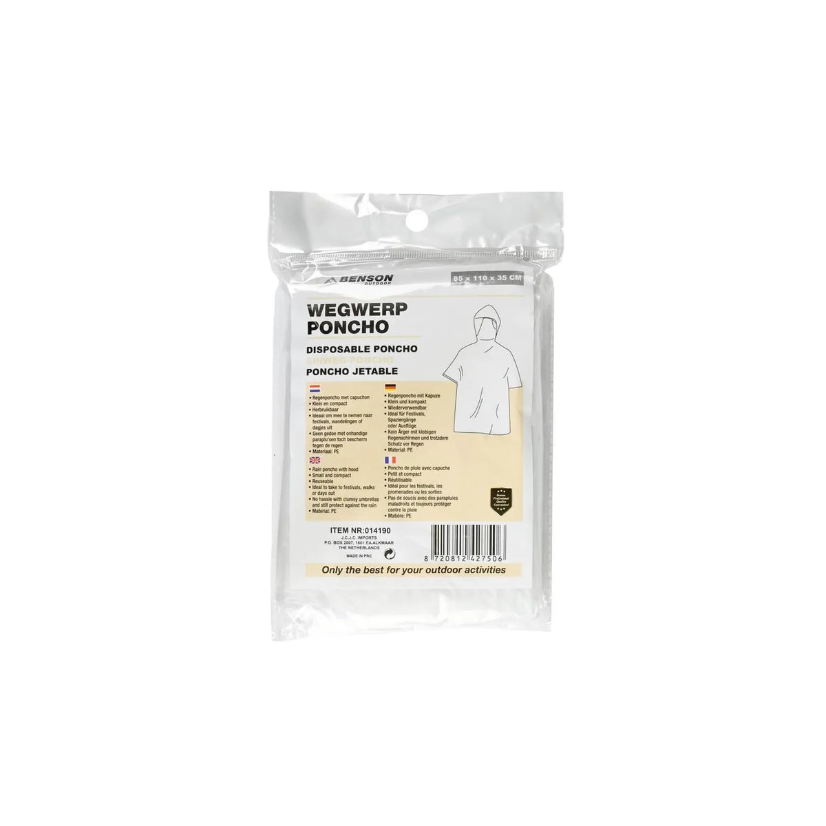 Benson Outdoor Poncho wegwerp transparant