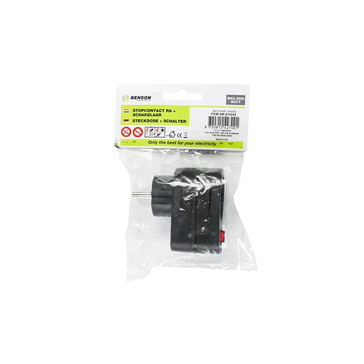 Benson Electric Stopcontact RA + schakelaar zwart