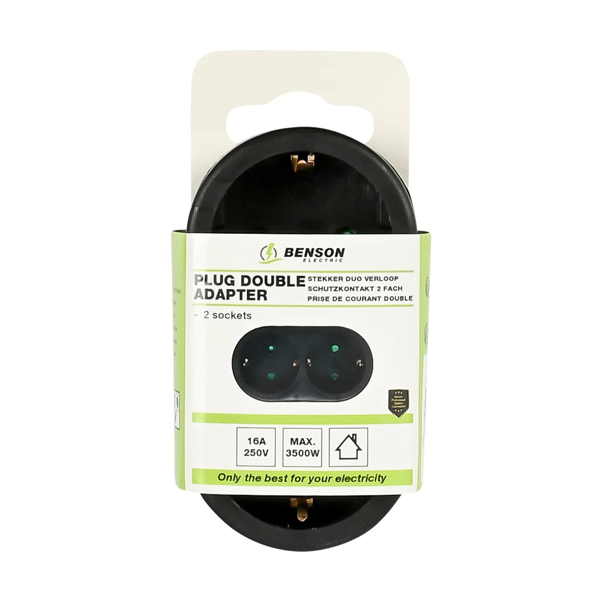 Benson Electric Stekker duo verloop + RA (verticaal) zwart