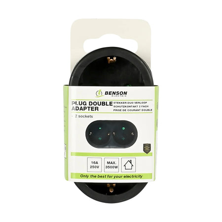 Benson Electric Stekker duo verloop + RA (verticaal) zwart