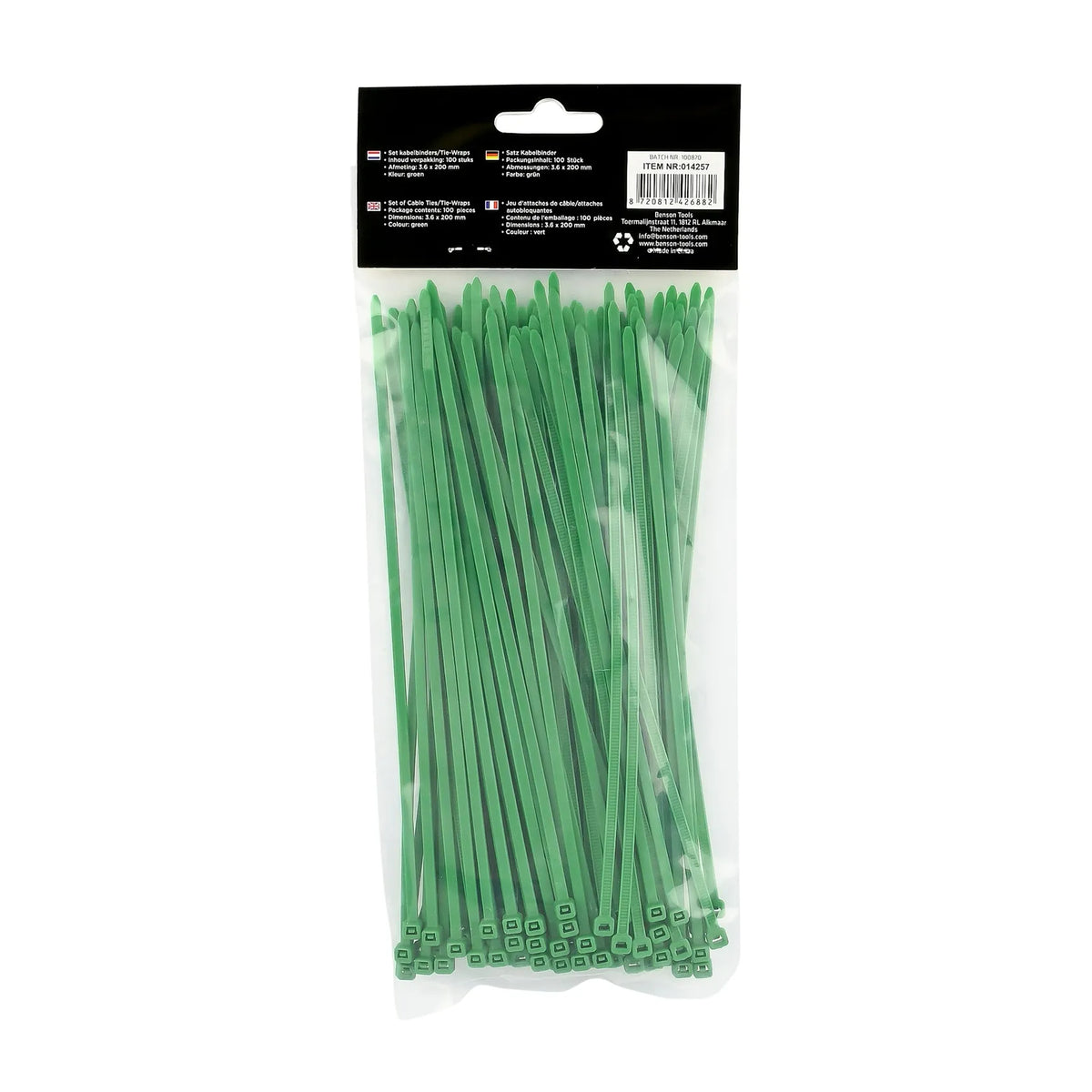 Benson Tools Kabelbinders 3.6 x 200 mm 100 dlg groen