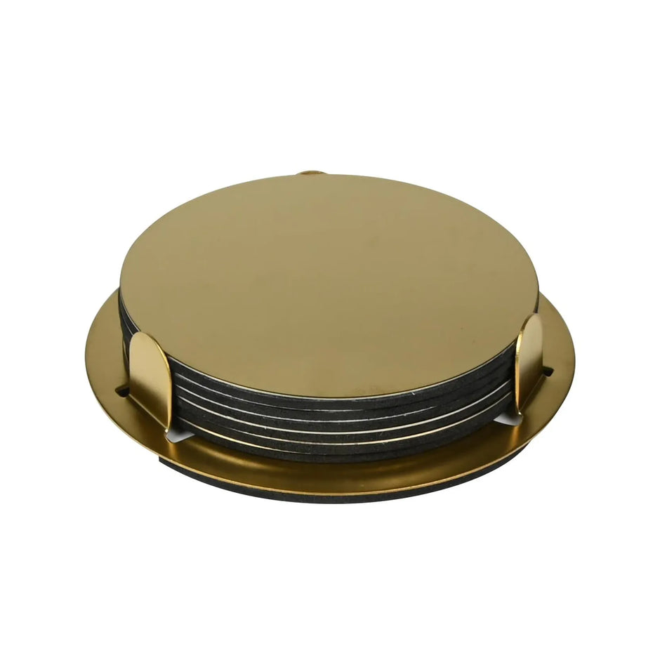 Benson Onderzetters goud RVS 8,5 cm 6 dlg + houder