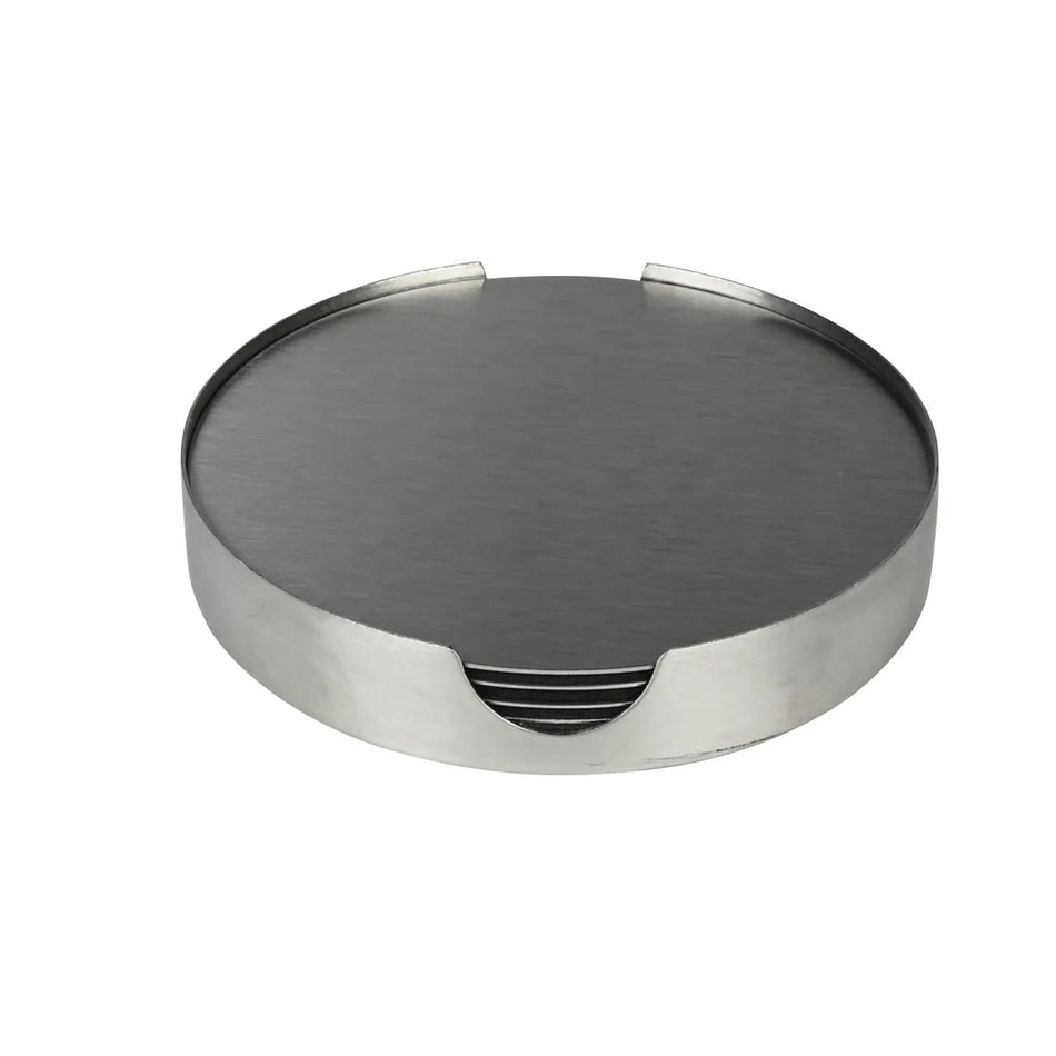 Benson Onderzetters zilver RVS 10 cm 6 dlg + houder