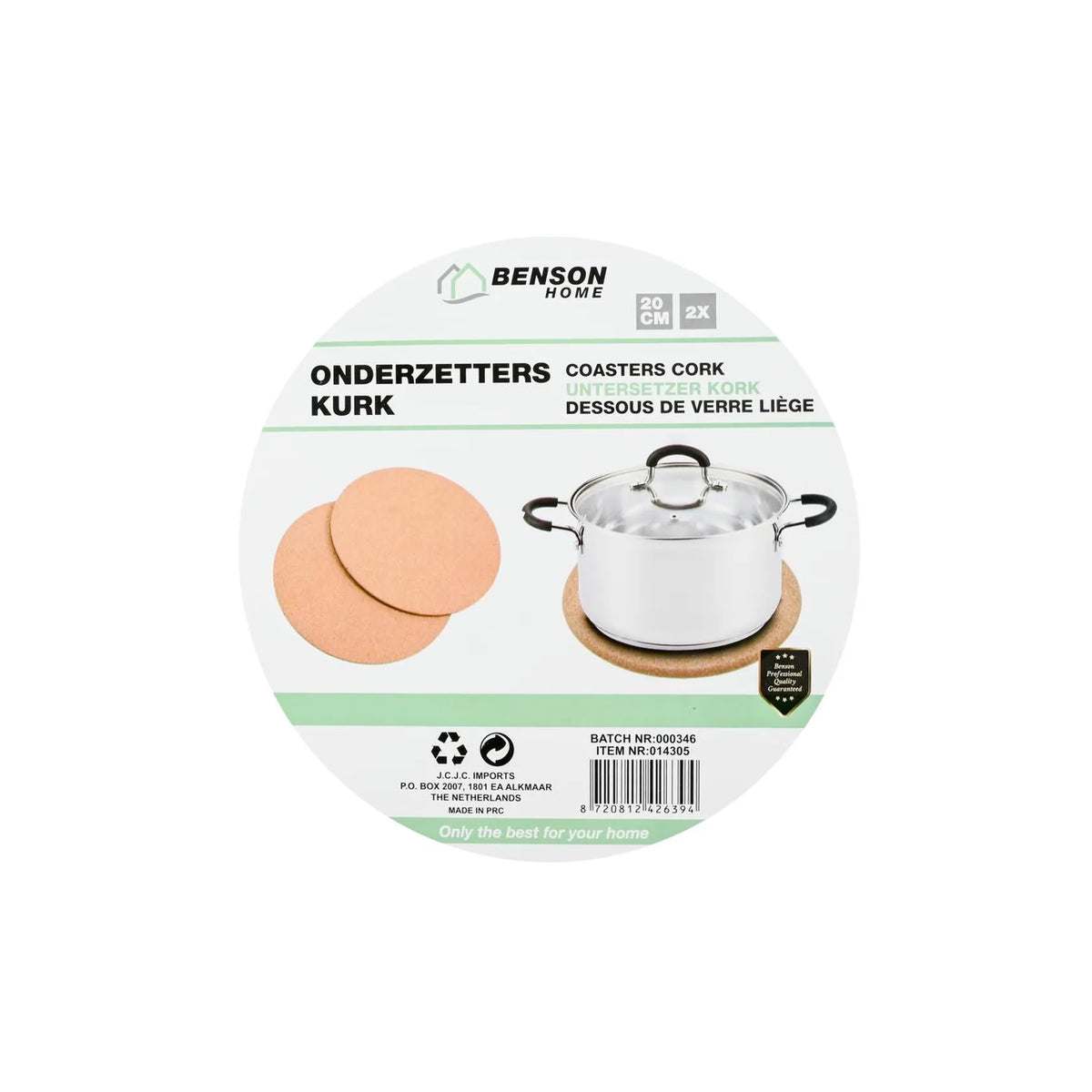 Benson Pannenonderzetters kurk 20 cm 2 dlg