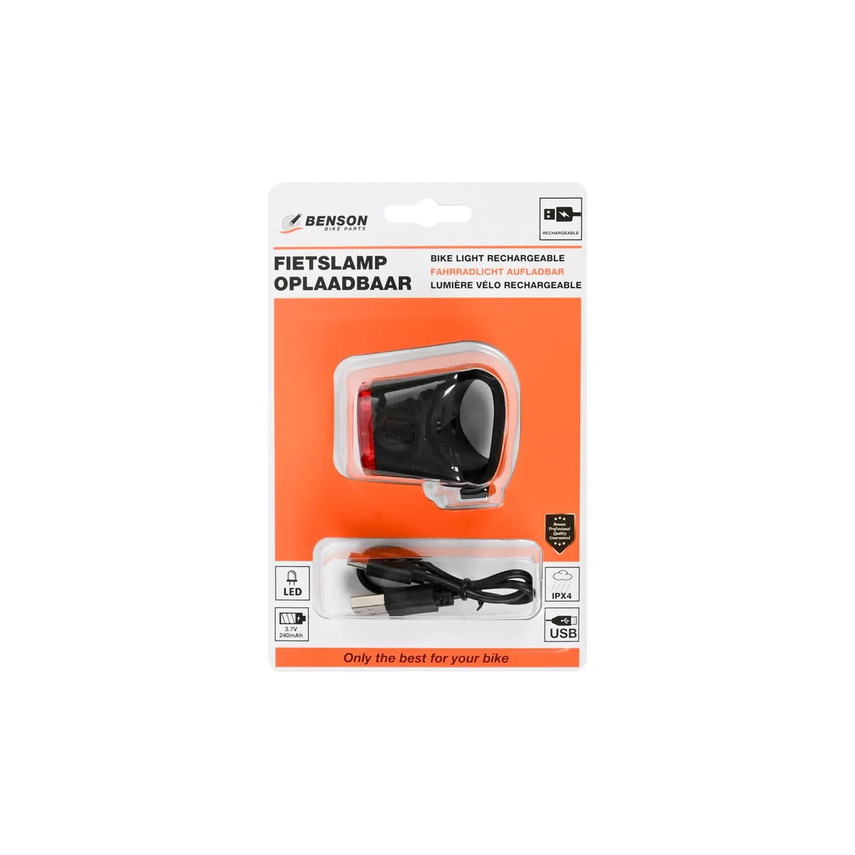 Benson Bike Parts Fietslamp LED USB oplaadbaar rood