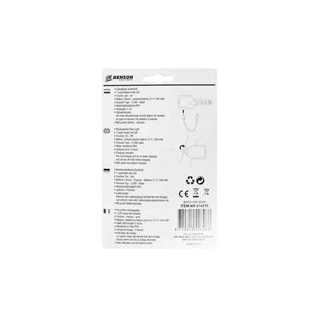 Benson Bike Parts Fietslamp LED USB oplaadbaar rood