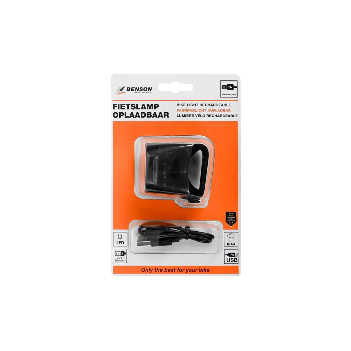 Benson Bike Parts Fietslamp LED USB oplaadbaar wit
