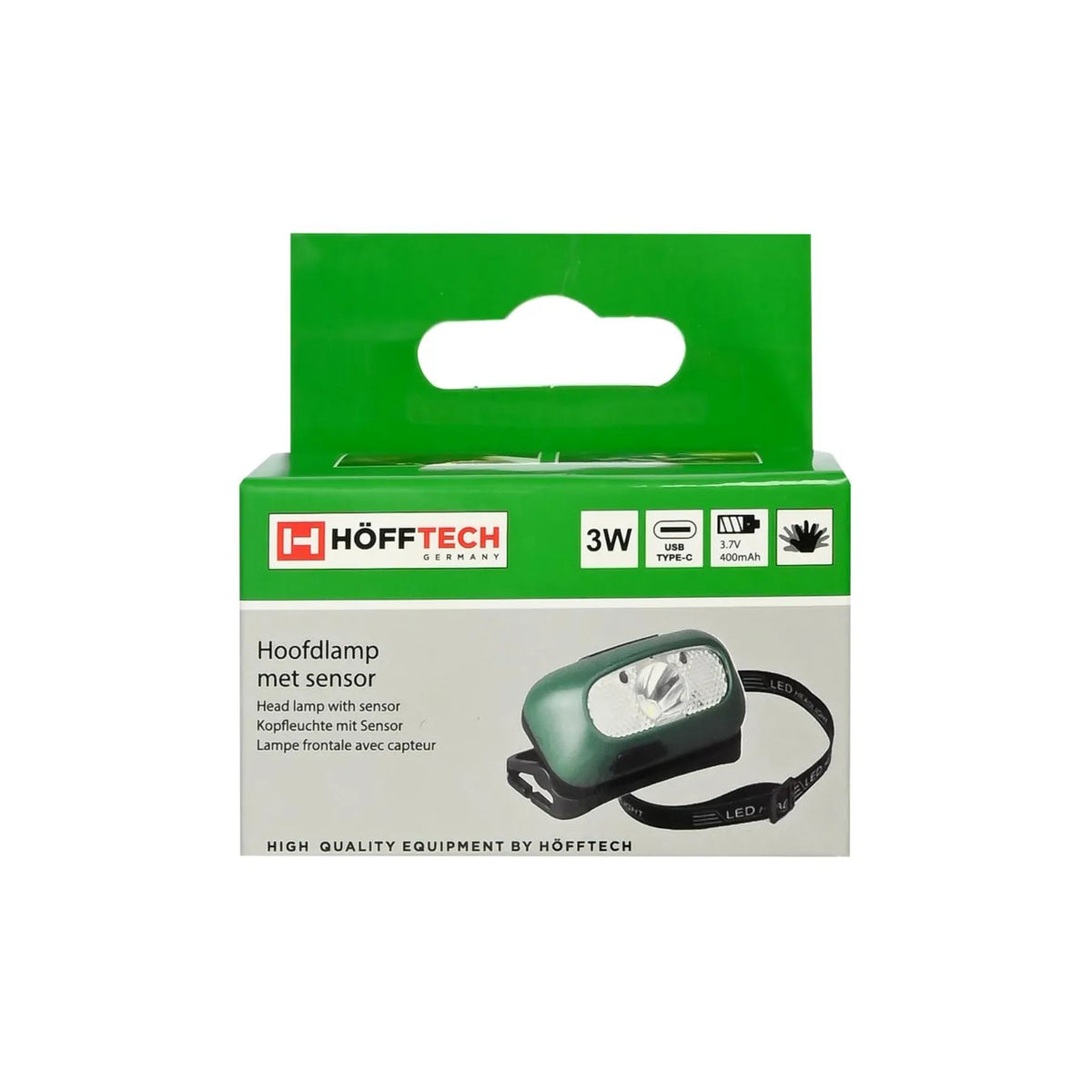 Höfftech Hoofdlamp met sensor + oplaadbaar