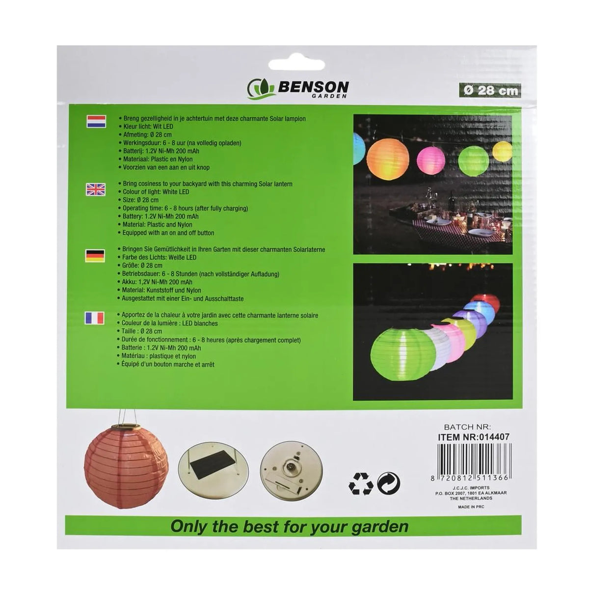 Benson Garden Tuinlamp solar lampion mix