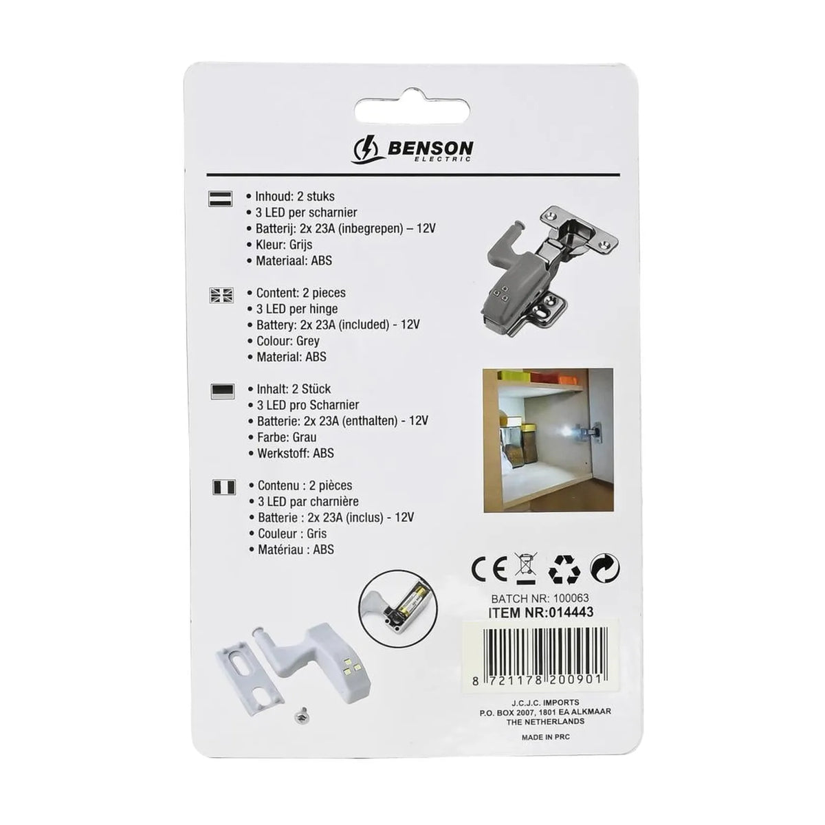 Benson Electric LED kast scharnier verlichting automatisch 2 dlg