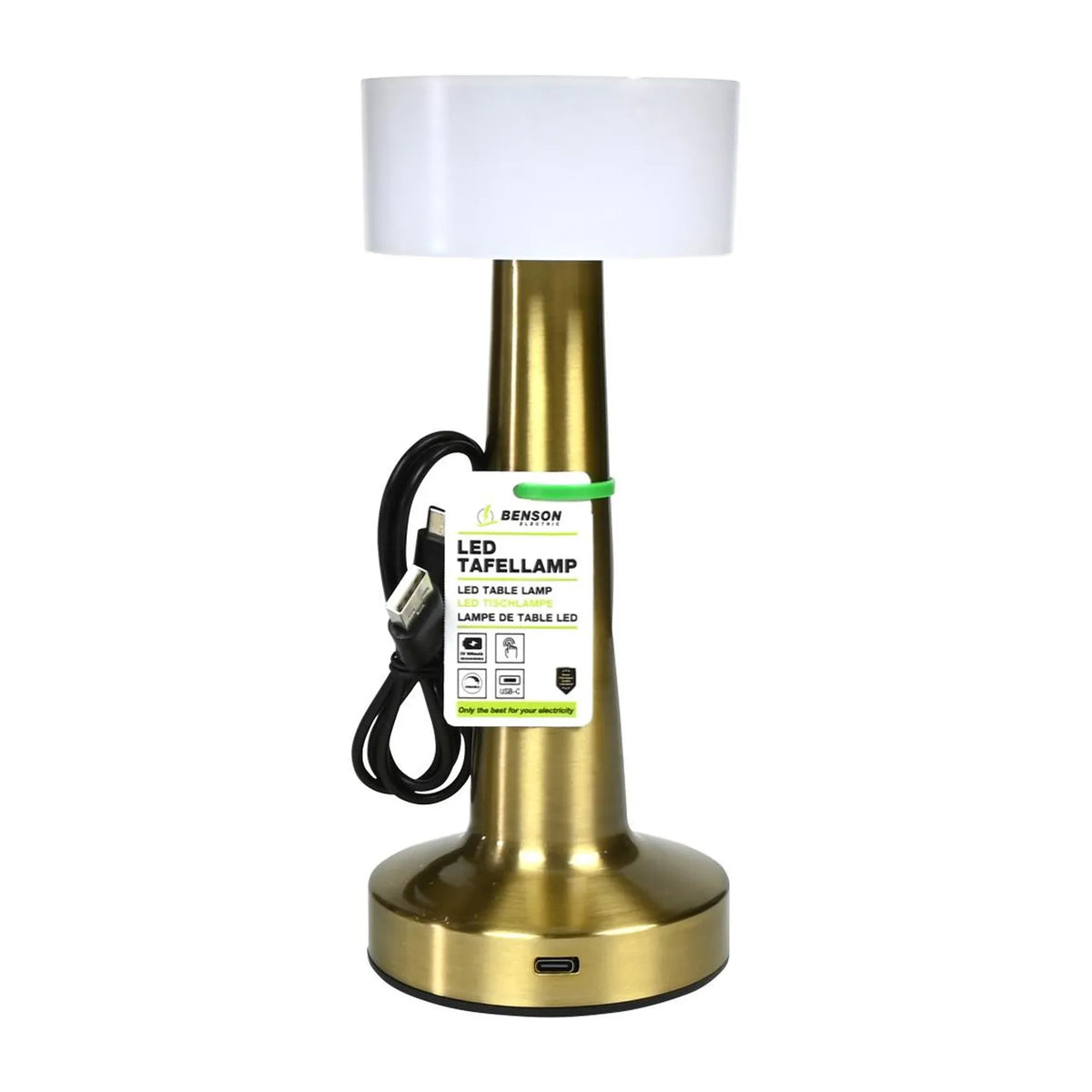 Benson Electric LED tafellamp oplaadbaar dimbaar touch goud display