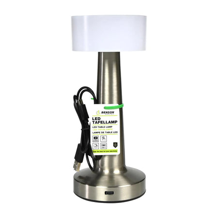 Benson Electric LED tafellamp oplaadbaar dimbaar touch zilver display