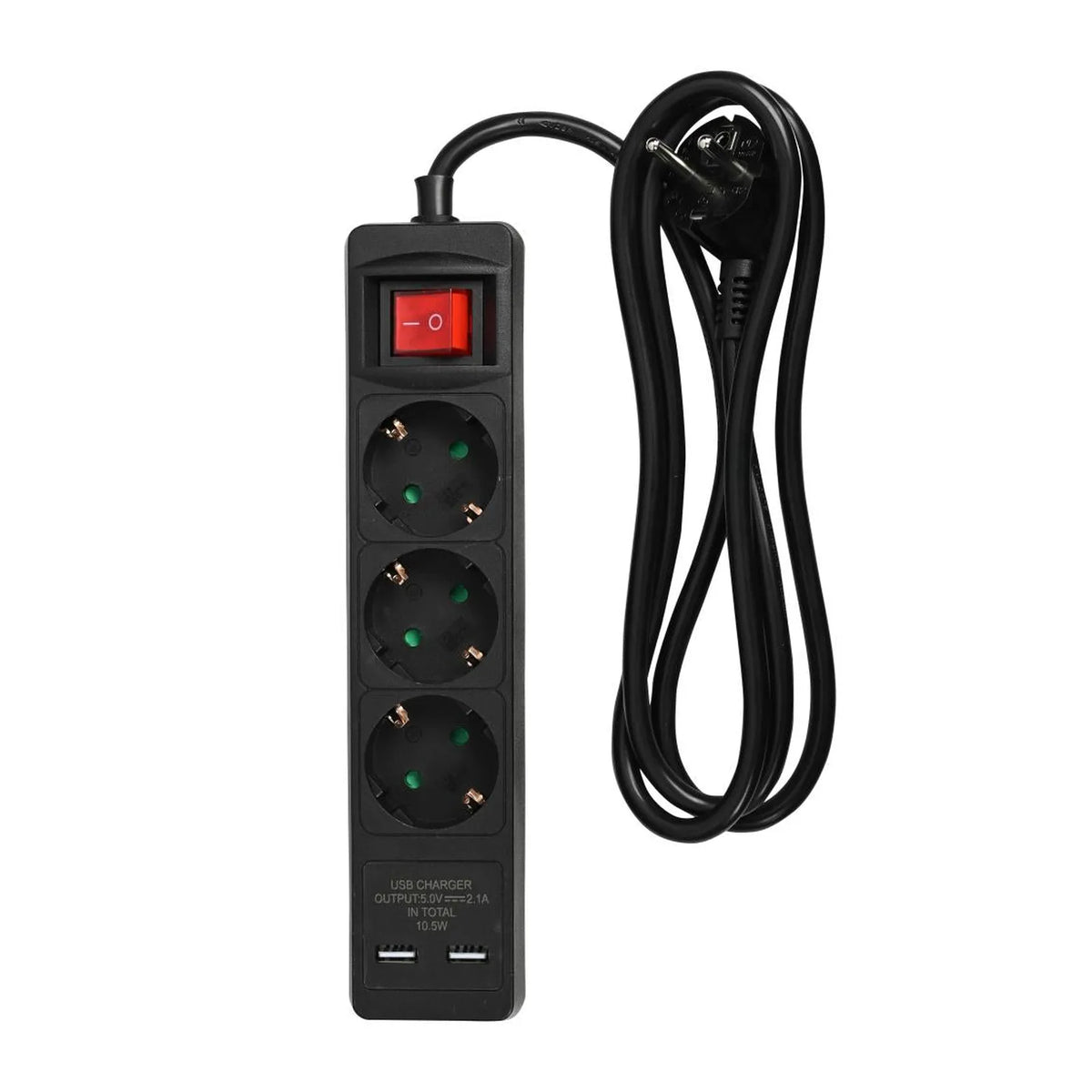 Benson Electric Stekkerdoos 3-voudig + RA 3X1.5 + schakelaar + 2 x USB + 1.5 mtr zwart