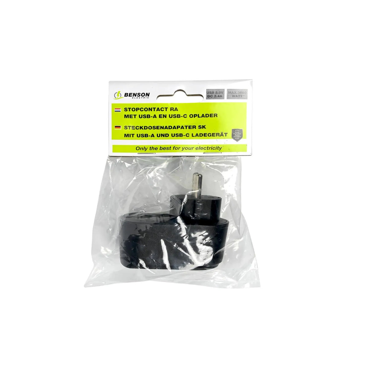 Benson Electric Stopcontact RA met USB-A en USB-C oplader zwart