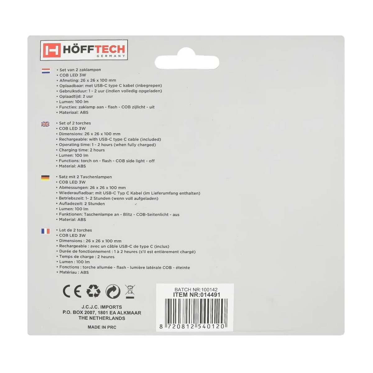 Höfftech Zaklamp COB oplaadbaar 2 dlg