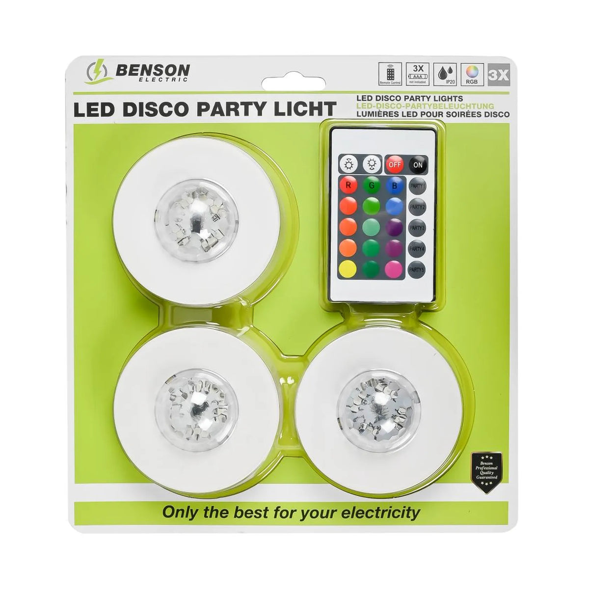 Benson Electric LED disco party licht met afstandsbediening 3 dlg