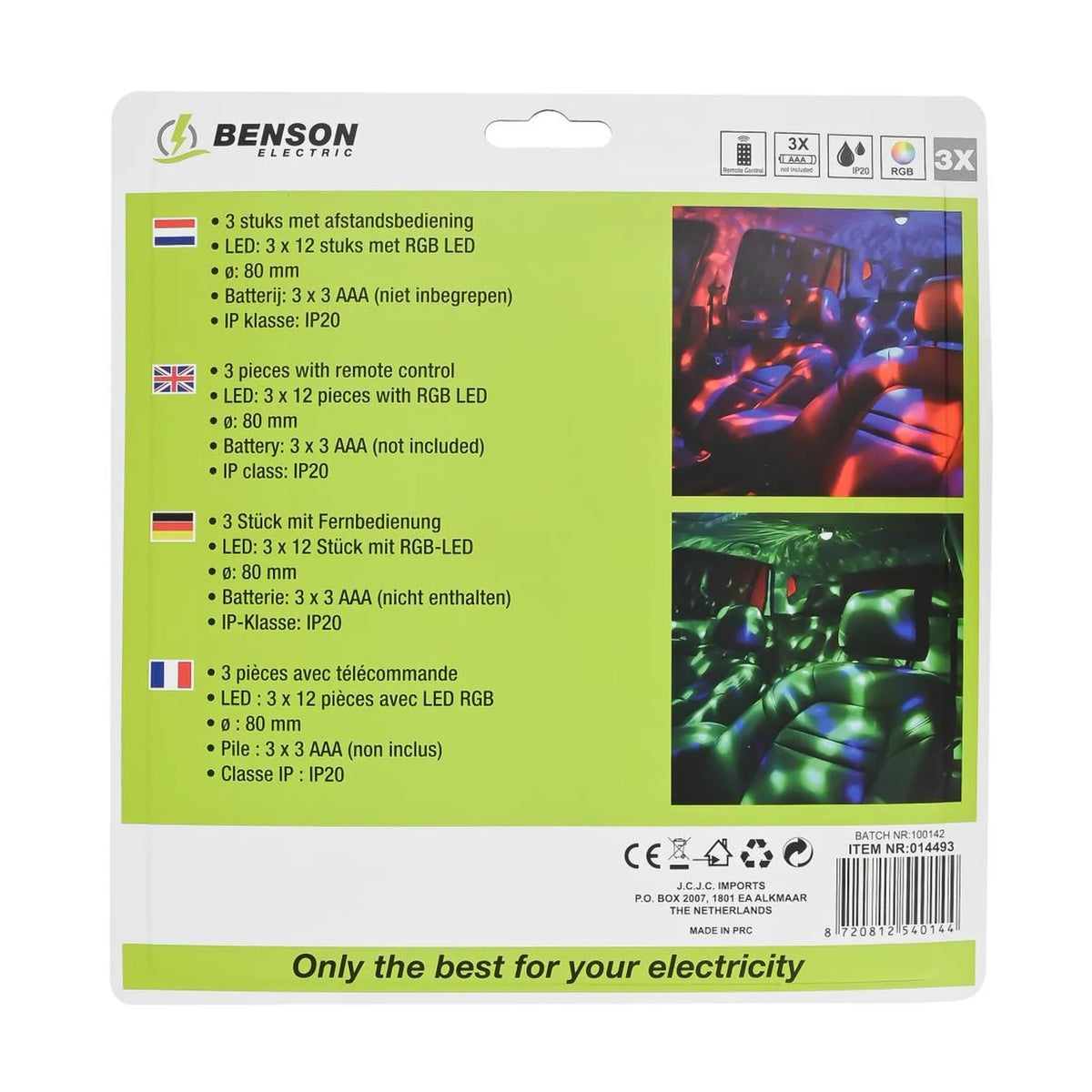 Benson Electric LED disco party licht met afstandsbediening 3 dlg
