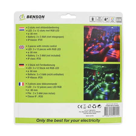 Benson Electric LED disco party licht met afstandsbediening 3 dlg