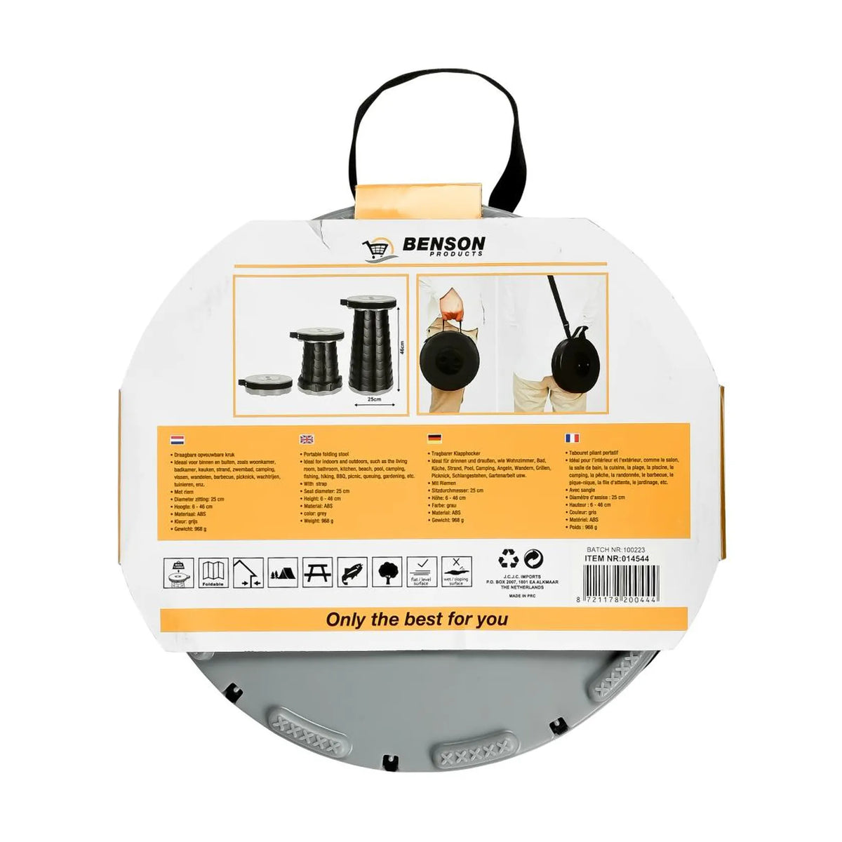 Benson Outdoor Kruk opvouwbaar draagbaar ABS grijs