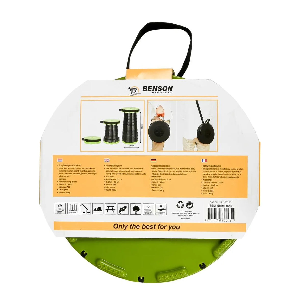 Benson Outdoor Kruk opvouwbaar draagbaar ABS groen