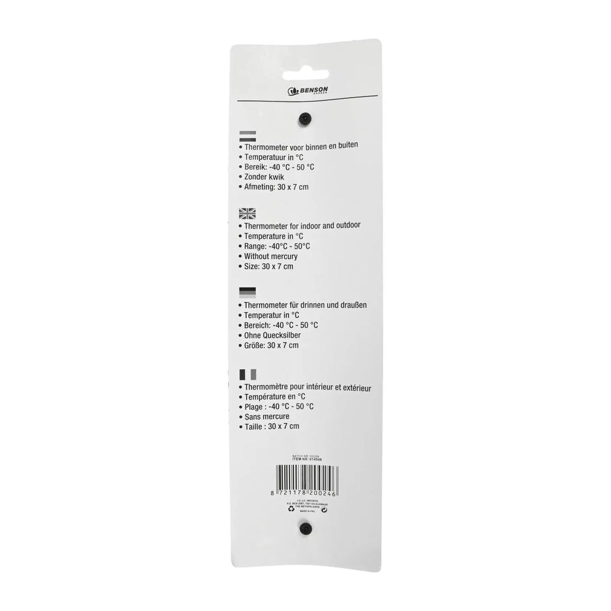 Benson Garden Thermometer metaal zwart 30 cm