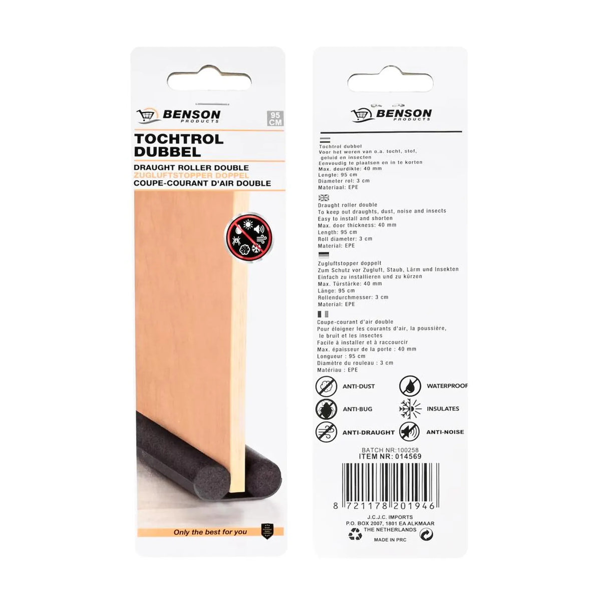 Benson Tochtrol dubbel 95 cm grijs