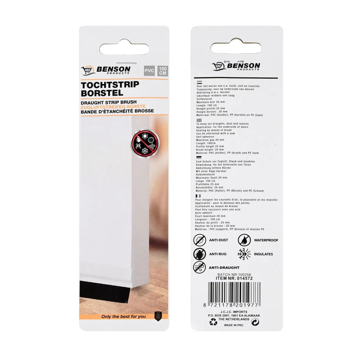 Benson Products Tochtstrip borstel 100 cm PVC wit