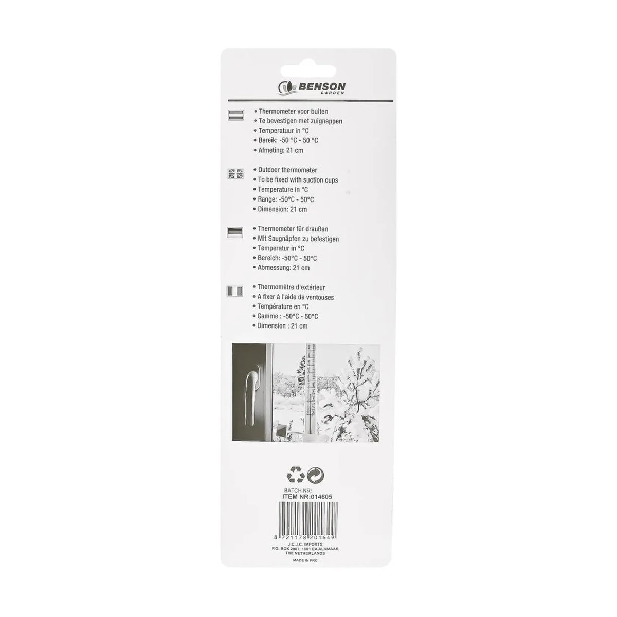 Benson Garden Thermometer met zuignap buiten wit 21 cm