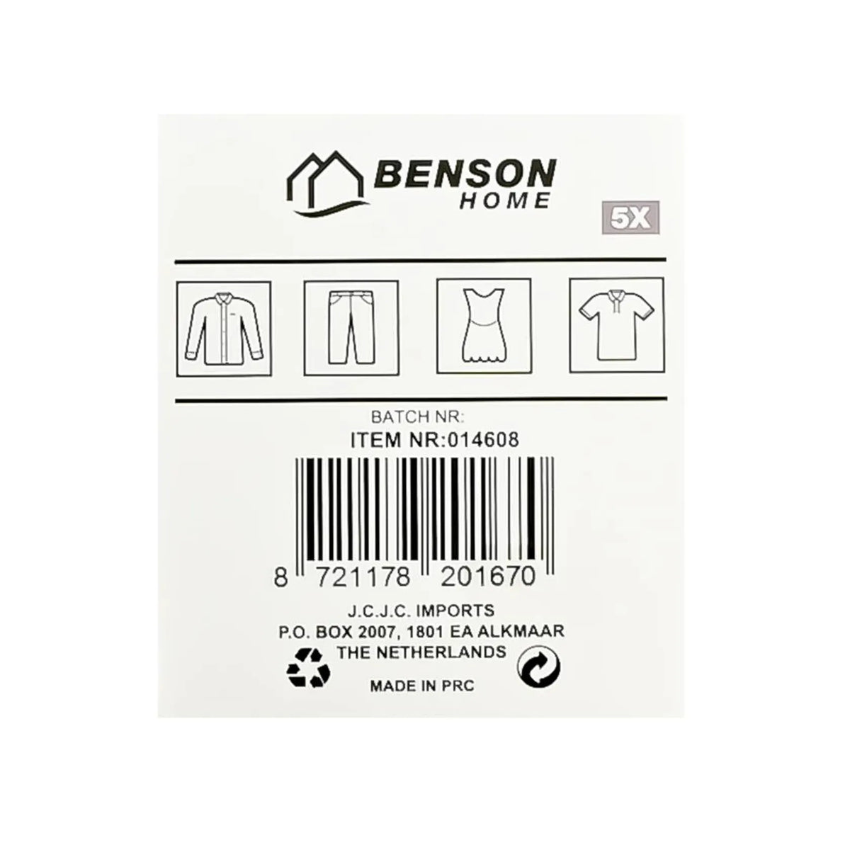 Benson Kledinghangers kunststof 5 dlg zwart