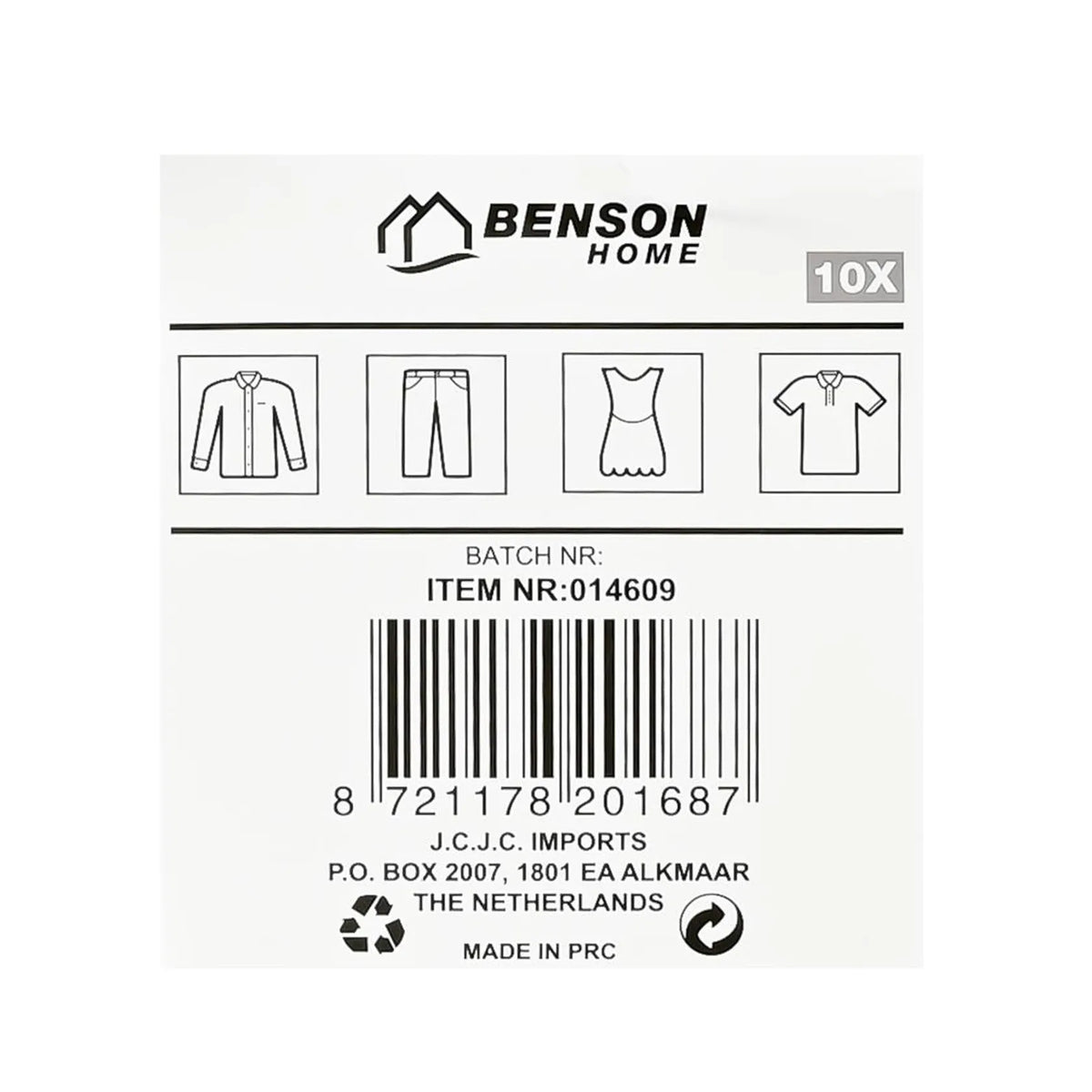 Benson Kledinghangers metaal 10 dlg zwart