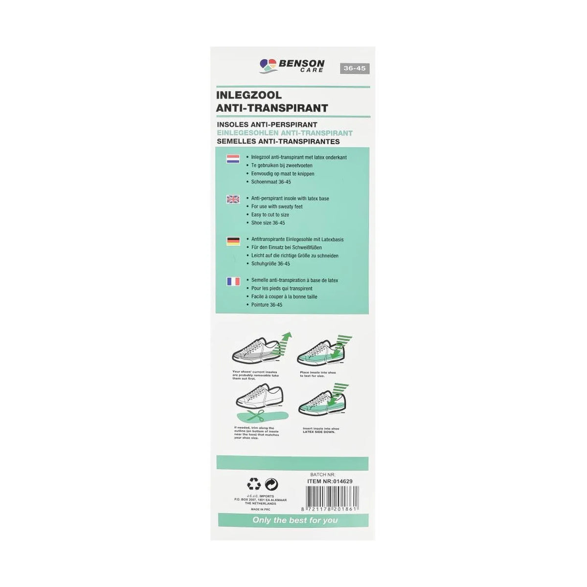 Benson Care Inlegzool anti-transpirant maat 36-45