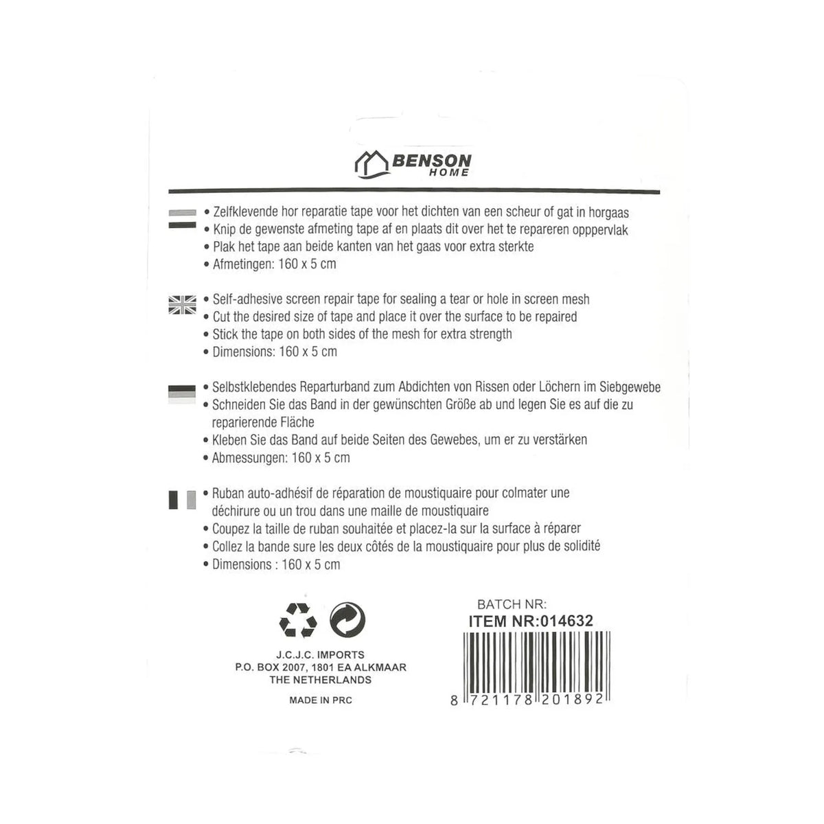 Benson, Benson Home Hor reparatie tape zelfklevend 160x5 cm wit