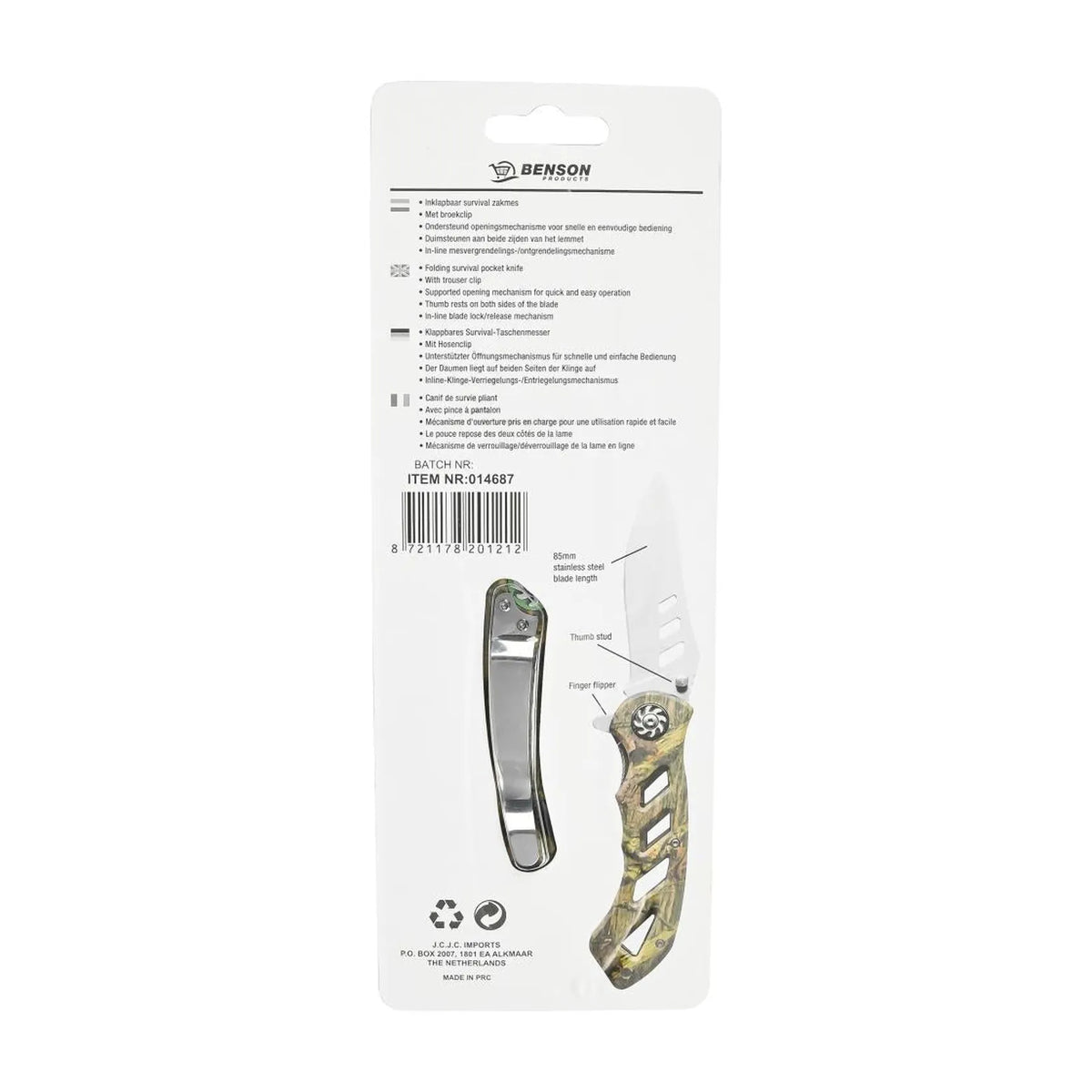 Benson Outdoor Zakmes inklapbaar survival