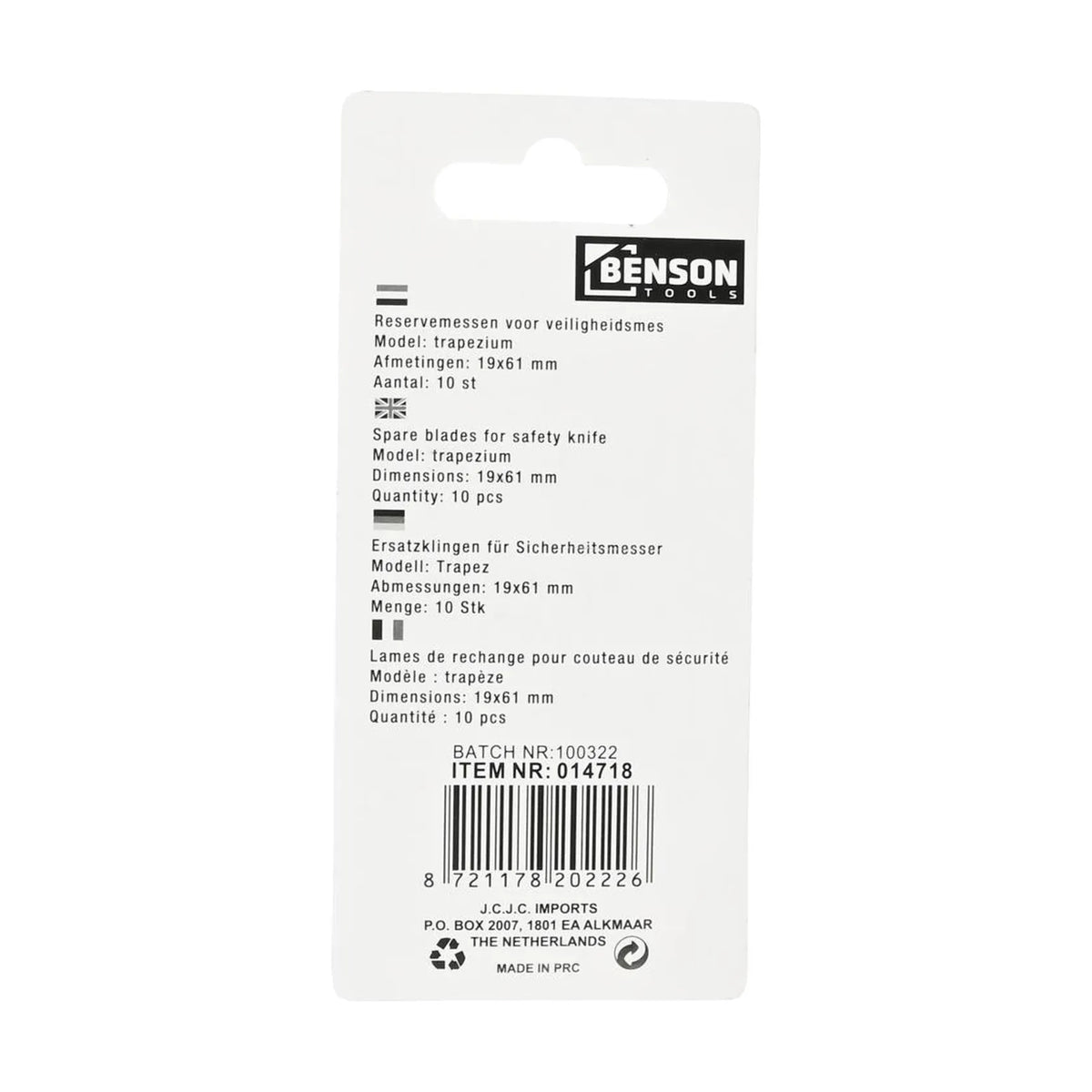 Benson Tools Reservemessen voor veiligheidsmes 10 dlg