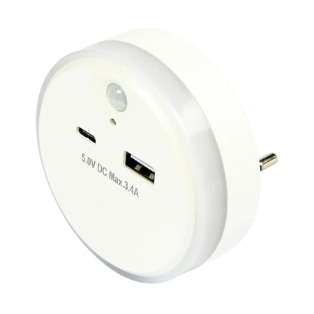 Benson Electric Nachtlamp USB-A en USB-C met dag/nacht + PIR sensor