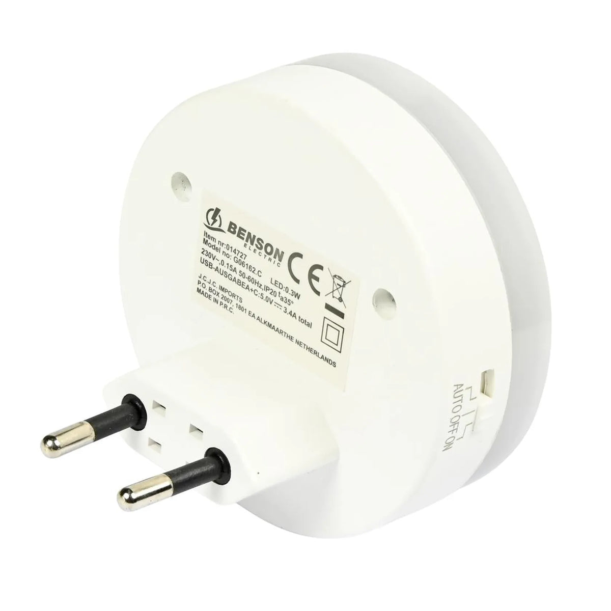 Benson Electric Nachtlamp USB-A en USB-C met dag/nacht + PIR sensor