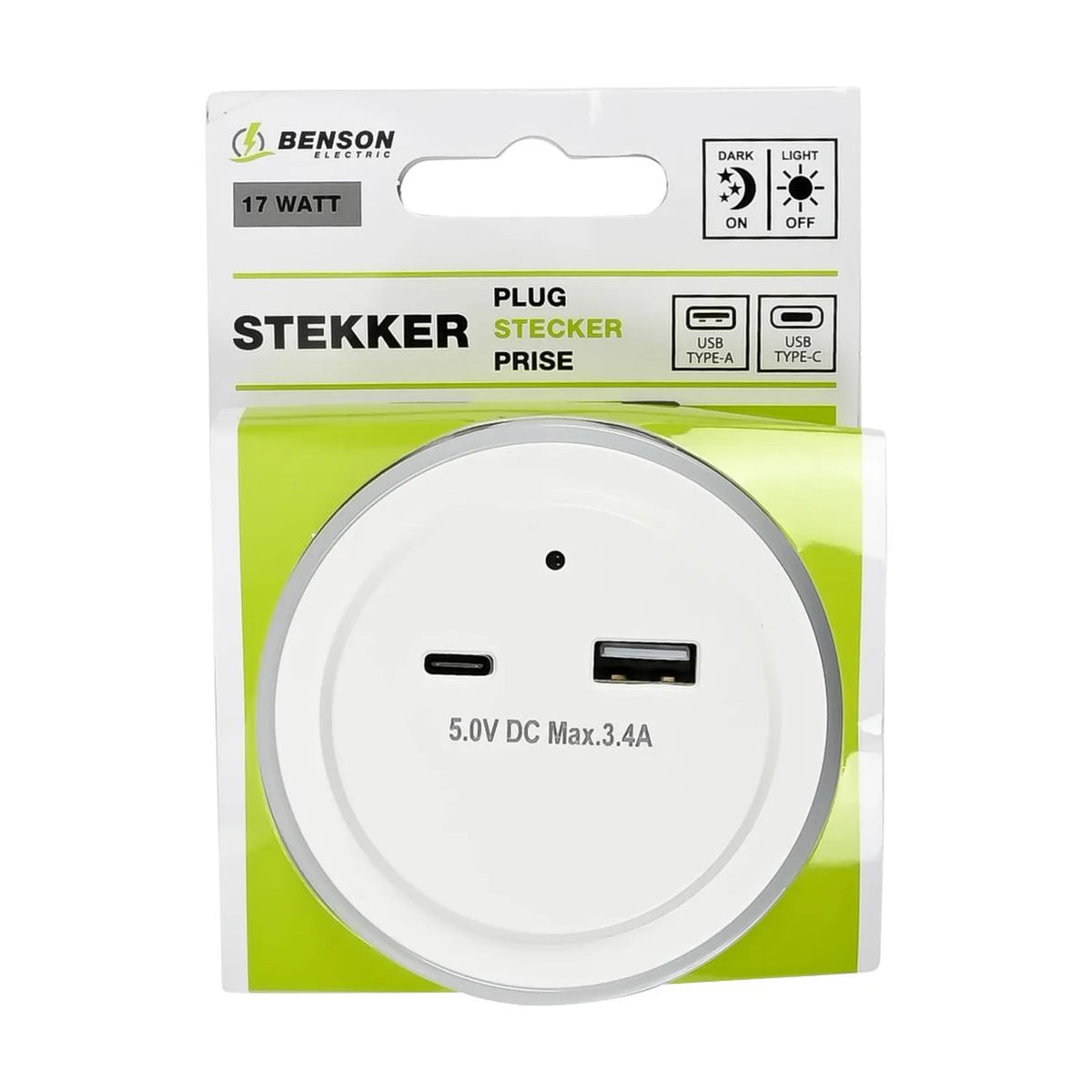 Benson Electric Nachtlamp USB-A en USB-C met sensor