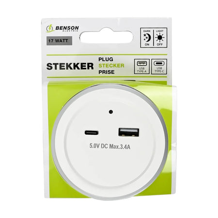 Benson Electric Nachtlamp USB-A en USB-C met sensor