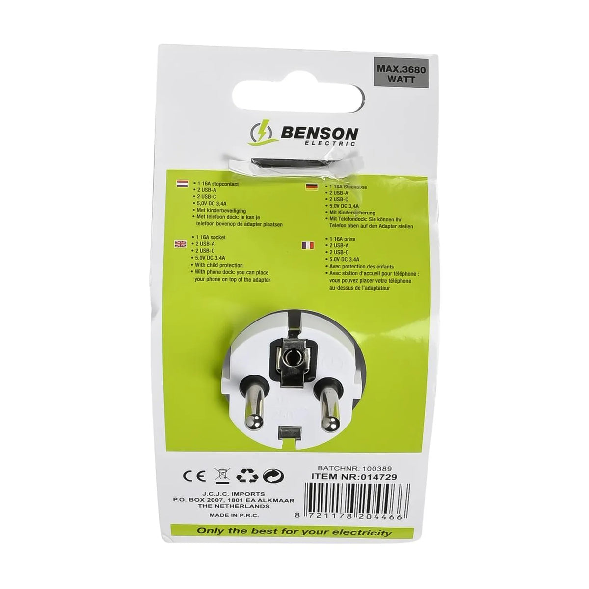 Benson Electric Stopcontact RA met 2 USB-A en 2 USB-C oplader