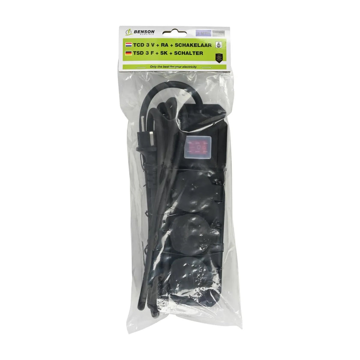 Benson Electric Stekkerdoos 3-voudig + RA + schakelaar 3.0 mtr IP44