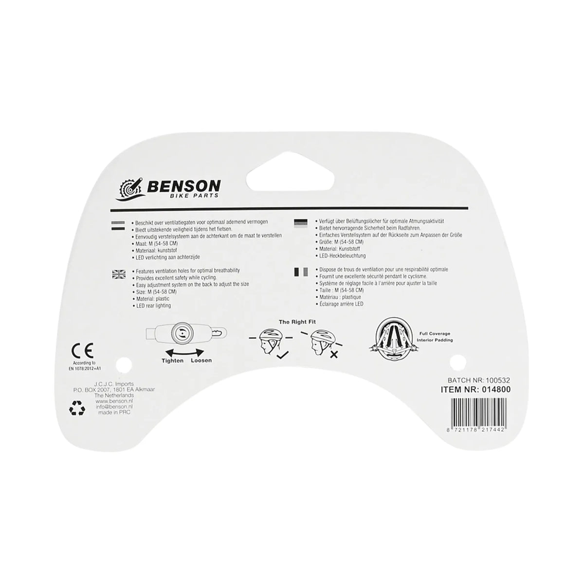 Benson Bike Parts Fietshelm volwassenen met verlichting wit M